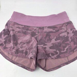 Lululemon Speed Up Short Long 4" Updated Fit Pink Camo Women Size 6